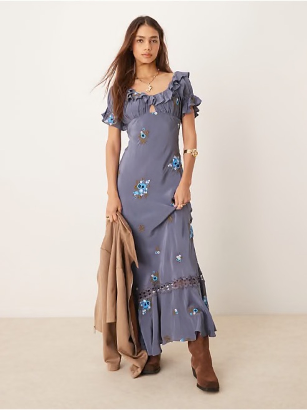 Free People Bali Santa Cruz Embroidered Maxi Dress Size Small NWT
